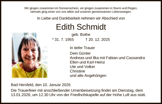 Traueranzeige von Edith Schmidt von HZ