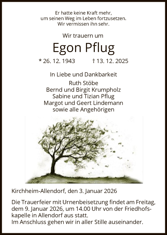 Traueranzeige von Egon Pflug von HZ