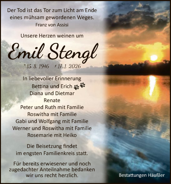 Traueranzeige von Emil Stengl von HZHN