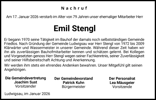 Traueranzeige von Emil Stengl von HZ