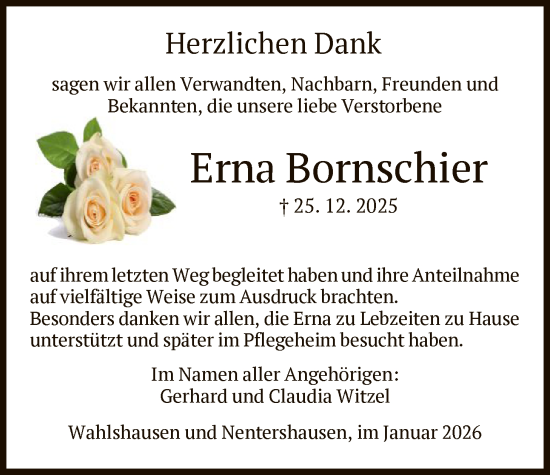 Traueranzeige von Erna Bornschier von HZ