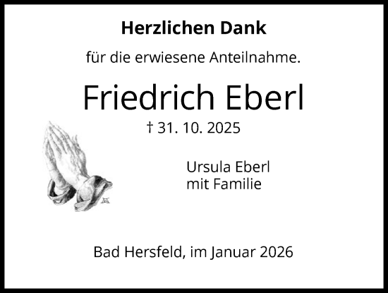 Traueranzeige von Friedrich Eberl von HZ