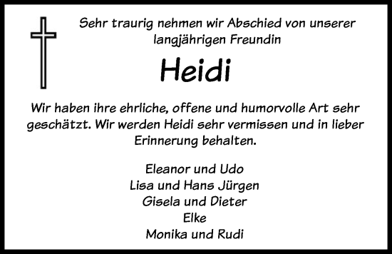 Traueranzeige von Heidi  von HZ