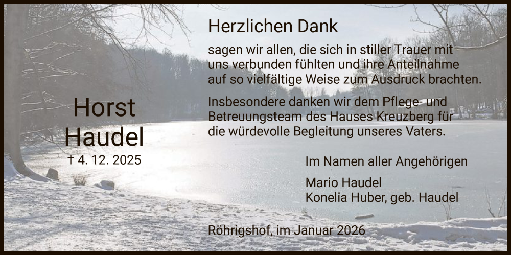  Traueranzeige für Horst Haudel vom 10.01.2026 aus HZ