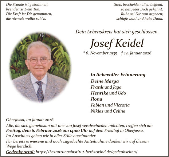 Traueranzeige von Josef Keidel von HZ
