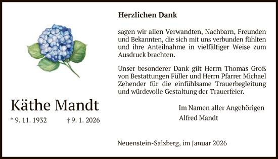 Traueranzeige von Käthe Mandt von HZ