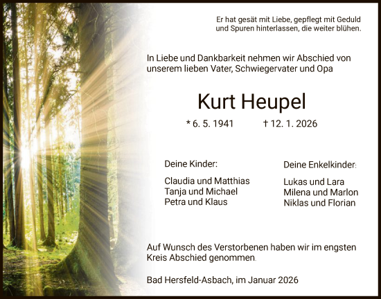 Traueranzeige von Kurt Heupel von HZ