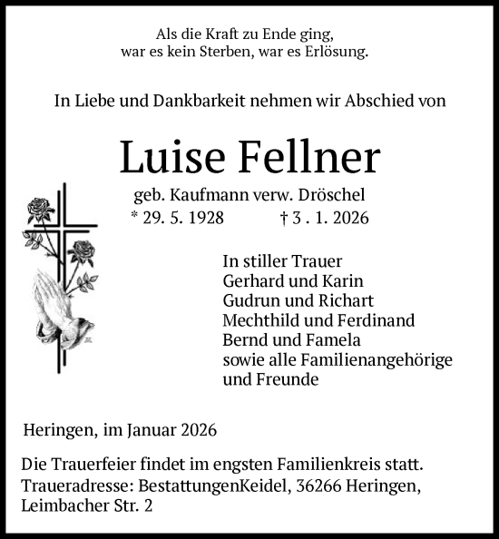 Traueranzeige von Luise Fellner von HZ