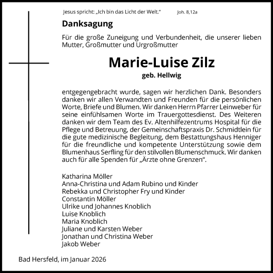 Traueranzeige von Marie-Luise Zilz von HZ