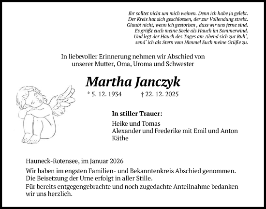 Traueranzeige von Martha Janczyk von HZ