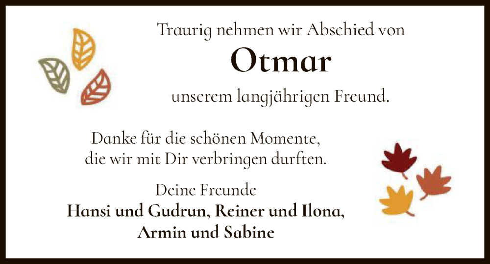  Traueranzeige für Otmar Weichgrebe vom 24.01.2026 aus HZ