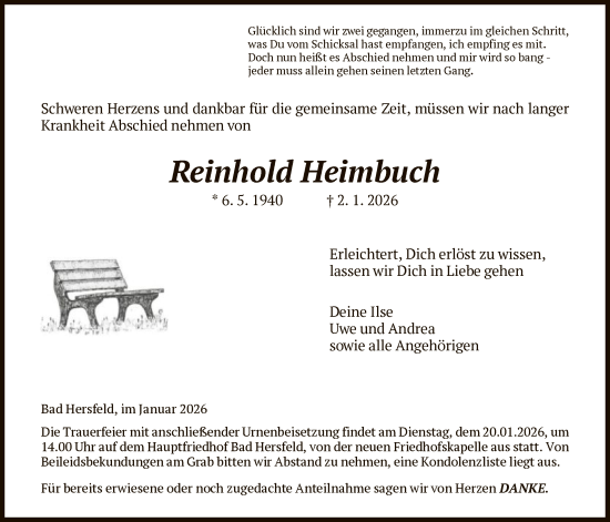 Traueranzeige von Reinhold Heimbuch von HZ