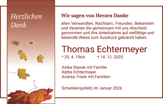 Traueranzeige von Thomas Echtermeyer von HZ