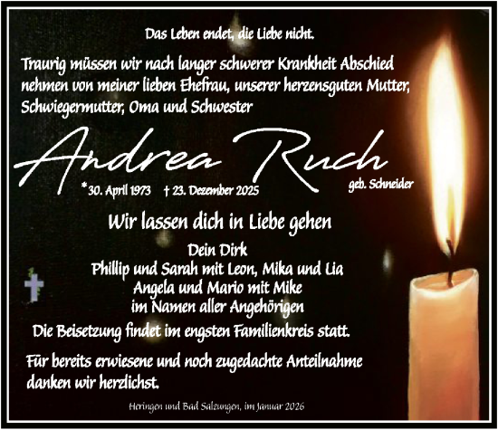 Traueranzeige von Andrea Ruch von HZHN