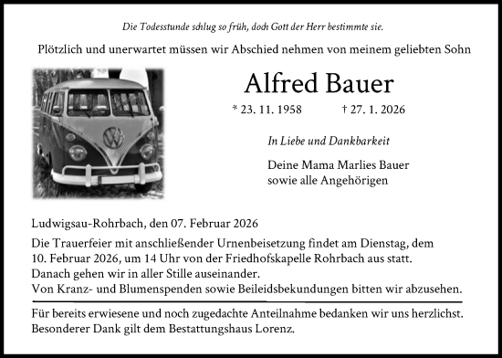 Traueranzeige von Alfred Bauer von HZHN