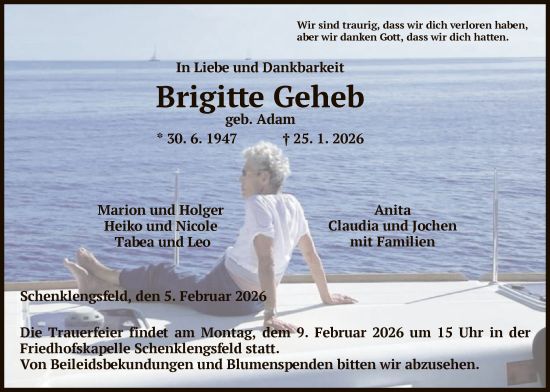 Traueranzeige von Brigitte Geheb von HZ