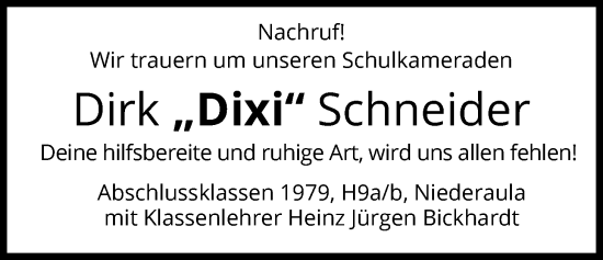 Traueranzeige von Dirk Schneider von HZ