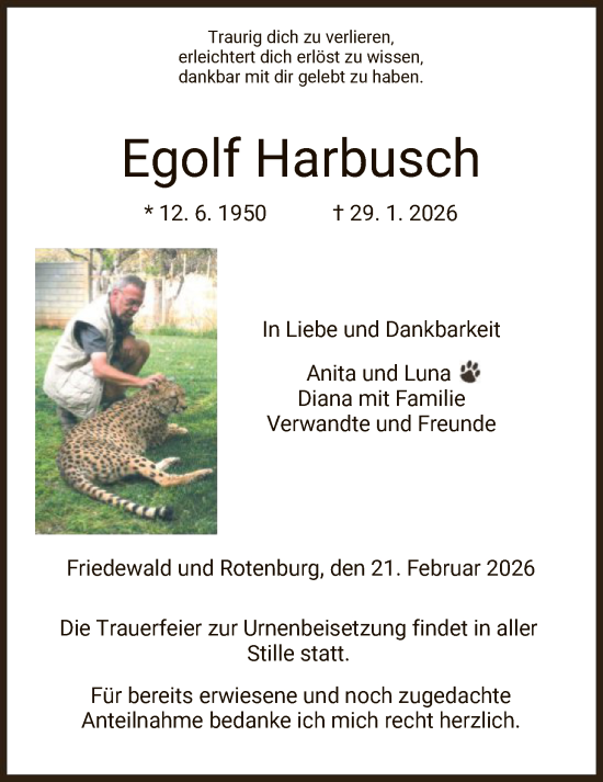 Traueranzeige von Egolf Harbusch von HZ