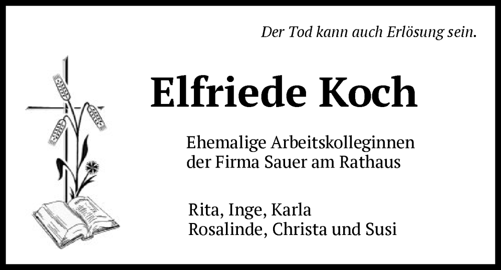  Traueranzeige für Elfriede Koch vom 21.02.2026 aus HZ