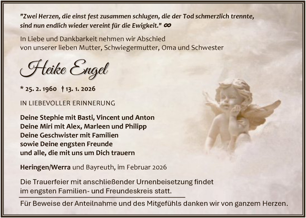  Traueranzeige für Heike Engel vom 07.02.2026 aus HZHN