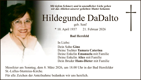 Traueranzeige von Hildegunde DaDalto von HZ