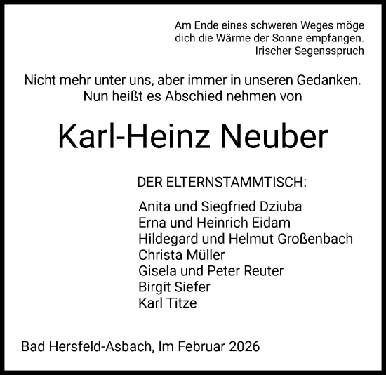 Traueranzeige von Karl-Heinz Neuber von HZ