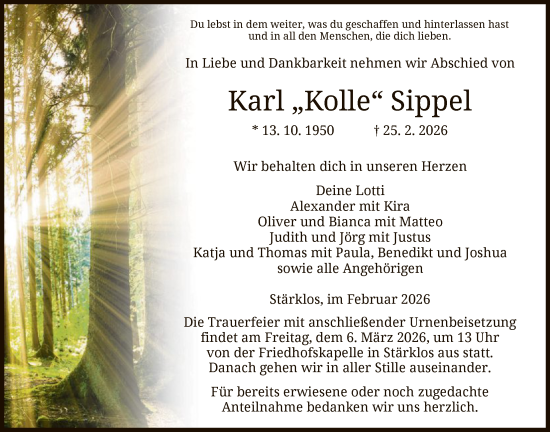 Traueranzeige von Karl Sippel von HZHN