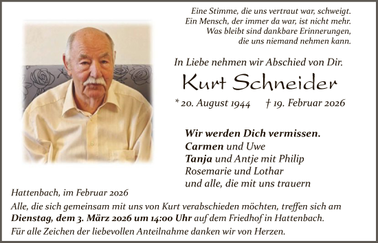 Traueranzeige von Kurt Schneider von HZ