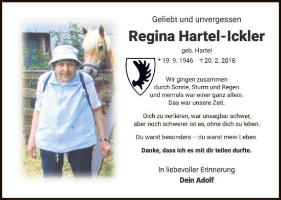 Traueranzeige von Regina Hartel-Ickler von HZ