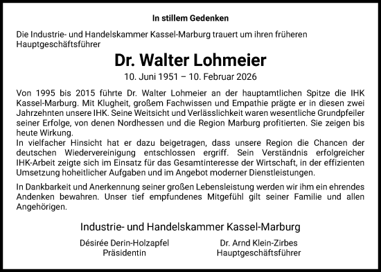 Traueranzeige von Walter Lohmeier von HNAWLZ